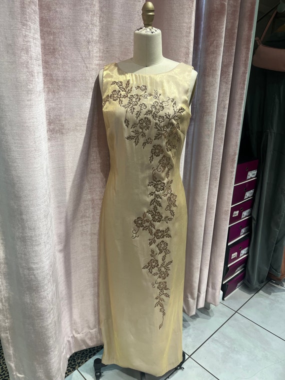 Y2K gold floral dress