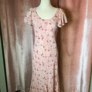 Vintage jaren 90 Chadwick&#39;s zijden maxi-jurk met bloemenfladdermouwen - M