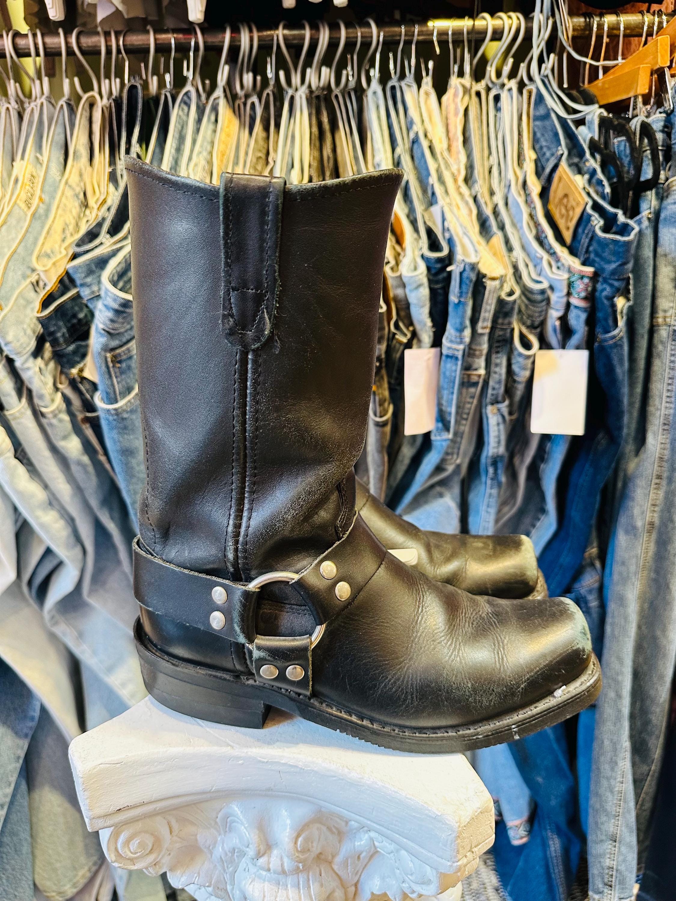 Vintage 1990's Double H Leather Harness Cowgirl Moto Biker Boots