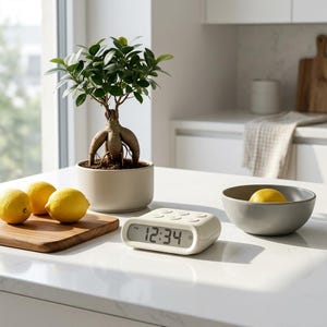 Portable Electronic Kitchen Timer, Geometric Alarm Clock, Battery Powered Countdown (24 Hours)