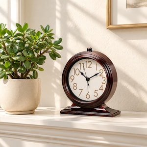 Vintage Metal Desk Clock, Analog Alarm, Retro Bedroom Decor (Battery Operated)