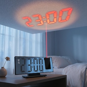 USB Projector Alarm Clock, 180 Projection, Time & Temp LED Digital Table Clock with Snooze, 12/24H Mode for Bedroom or Office