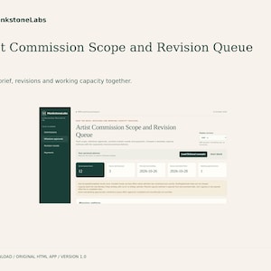 Artist Commission Planner, Revision Rounds and Approval Queue, Deposit Balance and Delivery Capacity, Offline App