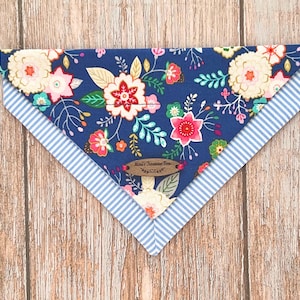 Floral Dog Bandana: Navy Blue Slip-On Collar, Dog Mom Gift