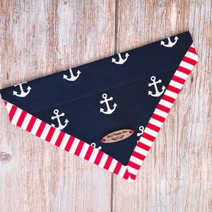 Pirate Dog Bandana: Nautical Anchor Reversible Cotton Scarf