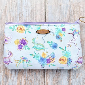 Unicorn Floral Makeup Pouch: Handmade Quilted Cosmetic Bag
