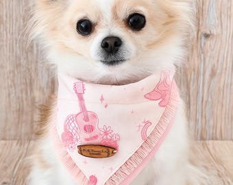 Pink Dog Bandana cowgirl Western Style Pet Accessory with cowboy boots small dog outfit pink