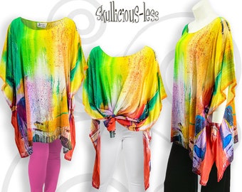 Colorful abstract art silk clothing travel clothes, rainbow top gift ideas for her, 12 year anniversary gift, plus size women sexy clothes