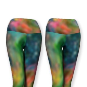 Colorful wide band yoga leggings, rainbow tall women leggings, extra wide waistband yoga full length and capri leggings, fashion leggings image 1