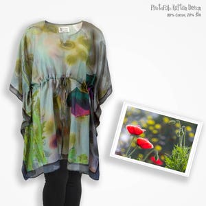 Soft grey poppy print kaftan dress, lavender gray floral print shirt, poppy cute maternity shirt, long beach cover up for cruise wedding
