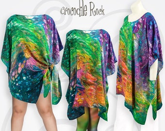 Colorful silk crocodile print rainbow clothing for women, Animal print rainbow silk womens clothing, 14th anniversary gift for reptile lover