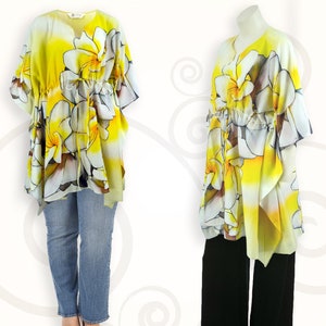 Yellow floral kaftan travel clothing, Yellow kimono handmade clothing, Trendy plus size clothing, Yellow kaftan swim coverup, Hippie clothes