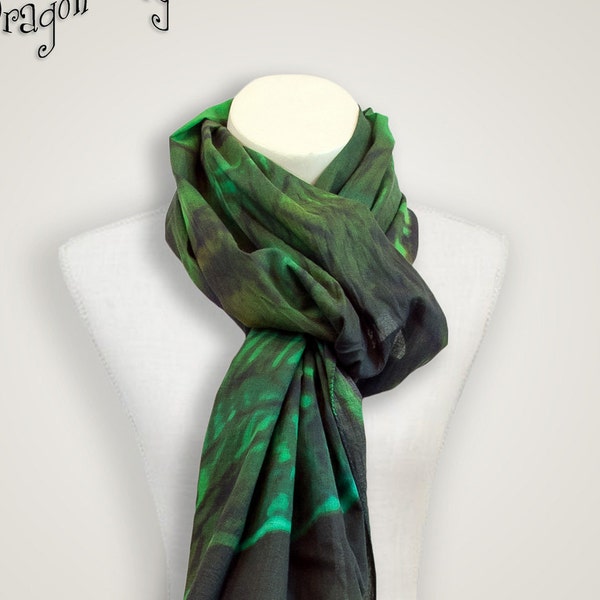 Emerald Green dragonfly scarf, travel clothing, boho wrap cotton anniversary gift, digital print scarf, Christmas gift ideas for her