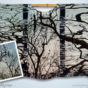 Grafischer Pfau & Baum Stoff aus meiner Originalfotografie. Locker sitzendes sexy Seiden Butterfly Top, drapiert wunderschön! Einheitsgröße Plus Size