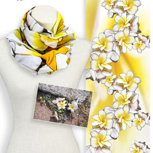 White and yellow flower shawl, Bright yellow summer scarf, Turban cotton head scarf floral lightweight scarf, Yellow beach sarong pool wrap image 2