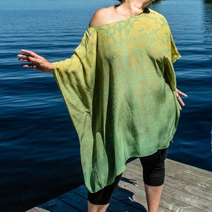 Yellow, green, aqua ombre dress, yellow kimono beach coverup, tourquoise ombre bridesmaid dress, plus size womens clothing ombre shirt tunic image 3