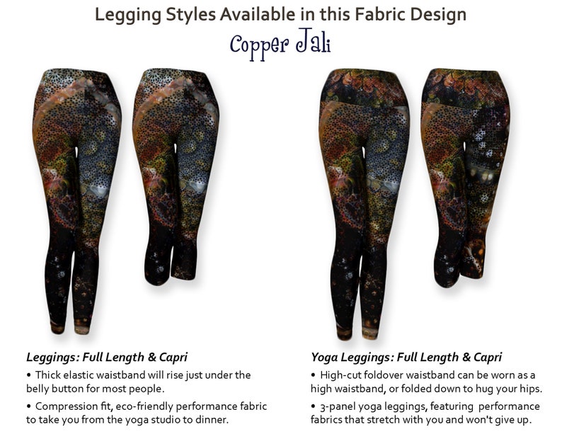 Graphic design asymmetrical leggings Earthtone steampunk leggings Brown gray and copper workout leggings Dark patterned capri leggings image 6
