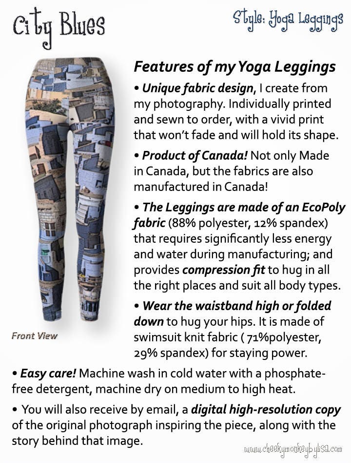 Long Yoga Leggings in Blues, Original Art Leggings, Fold Over Waist
