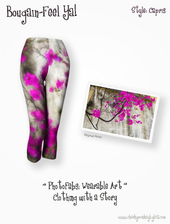 product of Canada eco-poly spandex fabric easy care fabric vibrant floral pink long leggings Asymmetrical print full length leggings