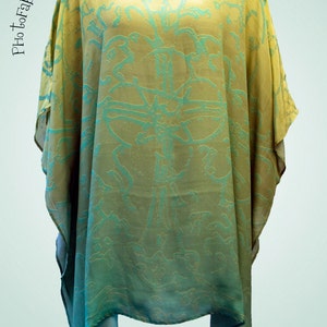 Yellow, green, aqua ombre dress, yellow kimono beach coverup, tourquoise ombre bridesmaid dress, plus size womens clothing ombre shirt tunic image 2