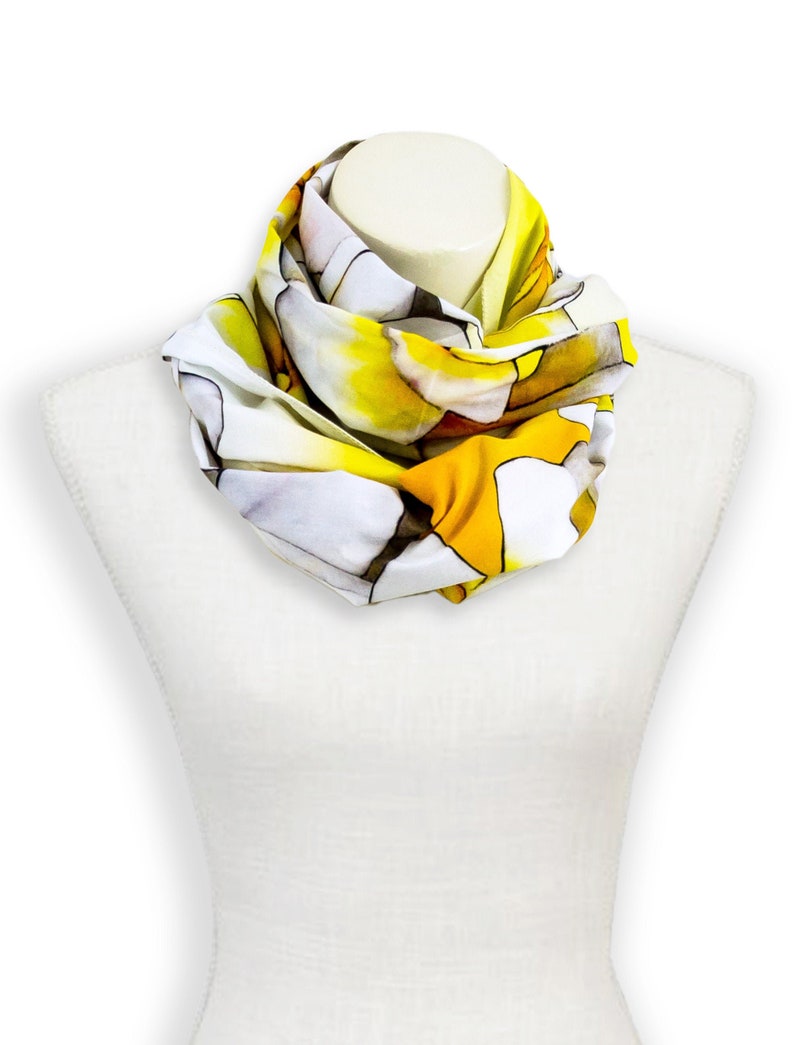 White and yellow flower shawl, Bright yellow summer scarf, Turban cotton head scarf floral lightweight scarf, Yellow beach sarong pool wrap image 1