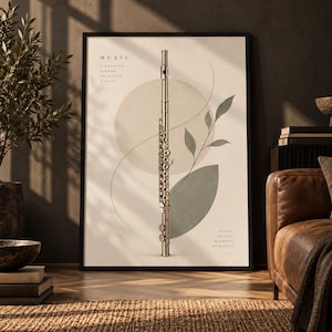 Flute Wall Art Print, Vintage Music Poster, Woodwind Instrument Printable (Digital Download)