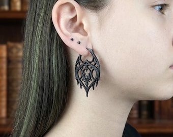 Gothic Cathedral Hoop Earrings, Stainless Steel Architectural Earrings, Dark Gothic Jewelry, Medieval Statement Earrings, Gift for Her
