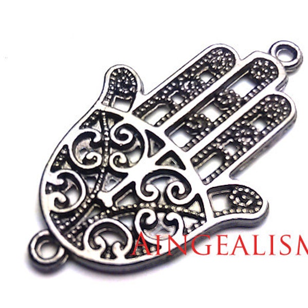 20% OFF SALE - Large Hamsa Sideways Connector Charm Tribal Design
