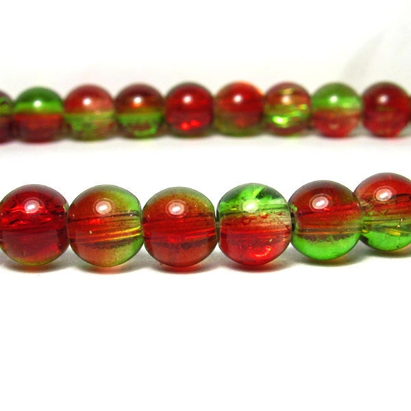 Green and Red Crackle Beads | 8mm Beads | Cracked Two Tone Beads