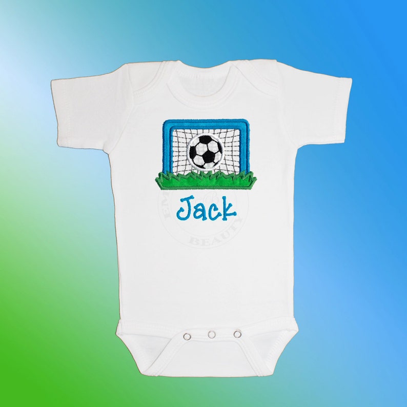 Baby Shirt Bodysuit Personalized Applique Embroidered Short or Long Sleeved Soccer Goal