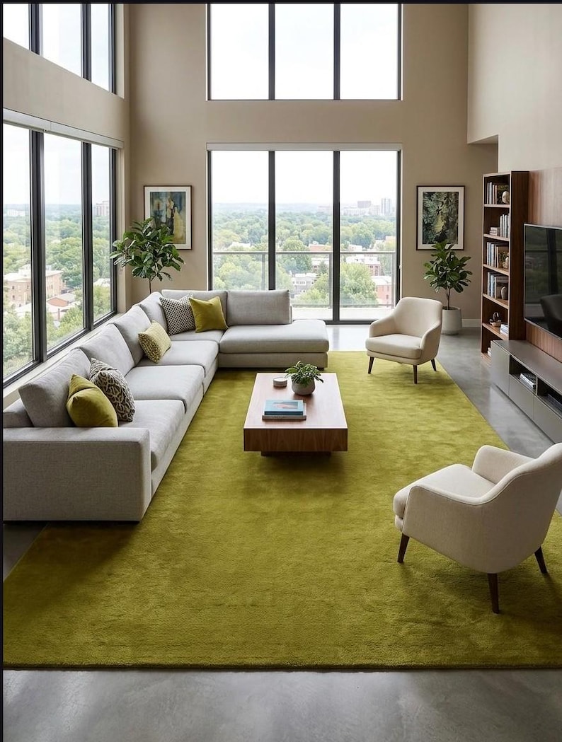 Green Solid Pattern Rug Olive Green Area Rug, Solid Green Rug, Modern Minimalist Rug, Soft ...