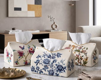 Porcelanowe pudełko na chusteczki, kwiatowy pojemnik na chusteczki, ozdobne pudełko na chusteczki do salonu, sypialni, łazienki, prezent na parapetówkę, prezent dla niej
