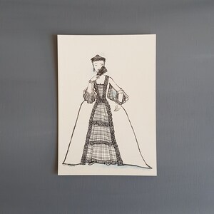 The lady illustration, black and white pen illustration A5 print on paper great gift for the fashionista girl as stylish girl room decor