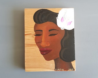 Dark skin girl portrait illustration original painting on wood great as a housewarming gift for fashion lovers and style lovers gift for her