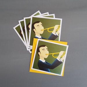 Set of 5 cards of Trumpet player illustrated greeting card great music lovers gift for birthday Jazz music illustration gift for musicians image 2