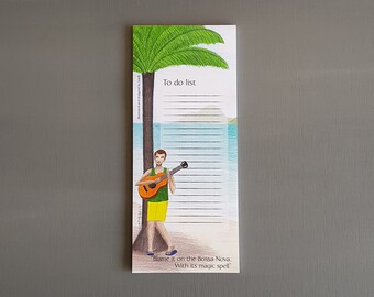 Illustrated To Do List magnet note pad of a Bossa Nova guitar player great as a music lovers gift for teachers to hang on the fridge notepad