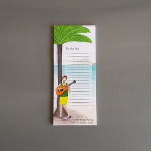 Illustrated To Do List magnet note pad of a Bossa Nova guitar player great as a music lovers gift for teachers to hang on the fridge notepad image 6