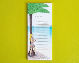 Illustrated To Do List magnet note pad of a girl dancing on the beach, great as a party lovers graduation gift to hang on the fridge or desk