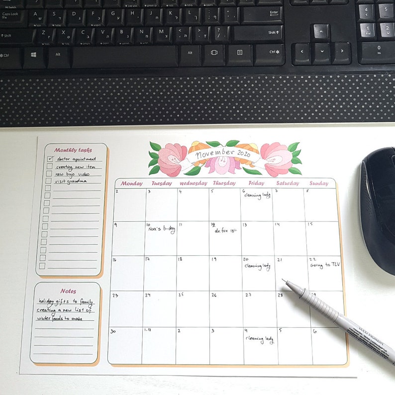 Printable monthly plan tablet for your office desk great to make an order in your schedule with monthly planner to do list and notes box image 8