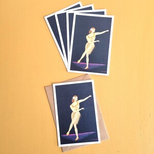 Set mit 5 Karten Grußkarten Jazz Age Dancing Girl Illustration Grußkarten großes Mode-Liebhaber-Geschenk für Zuhause Jazz-Illustration Geschenk für Tanzliebhaber