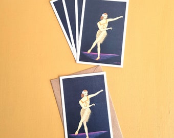 Set of 5 cards Jazz age dancing girl illustration greeting cards great fashion lovers gift for home Jazz illustration gift for dance lovers