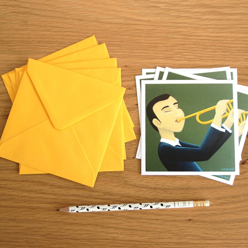 Set of 5 Cards of Trumpet Player Illustrated Greeting Card Etsy