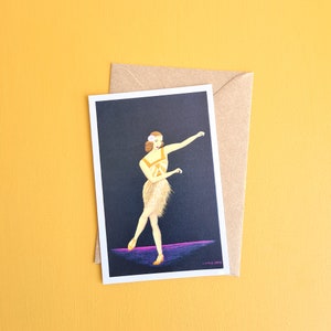 Estilo de baile de los años 20 Ilustración de la niña tarjeta de felicitación y sobre gran regalo de amantes de la moda para la adolescente como regalo de cumpleaños para Navidad