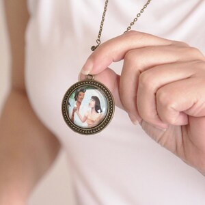 Round cabochon bronze pendant with dancing couple illustration, 28 inches long necklace great as Christmas stocking stuffer for a teen girl image 2