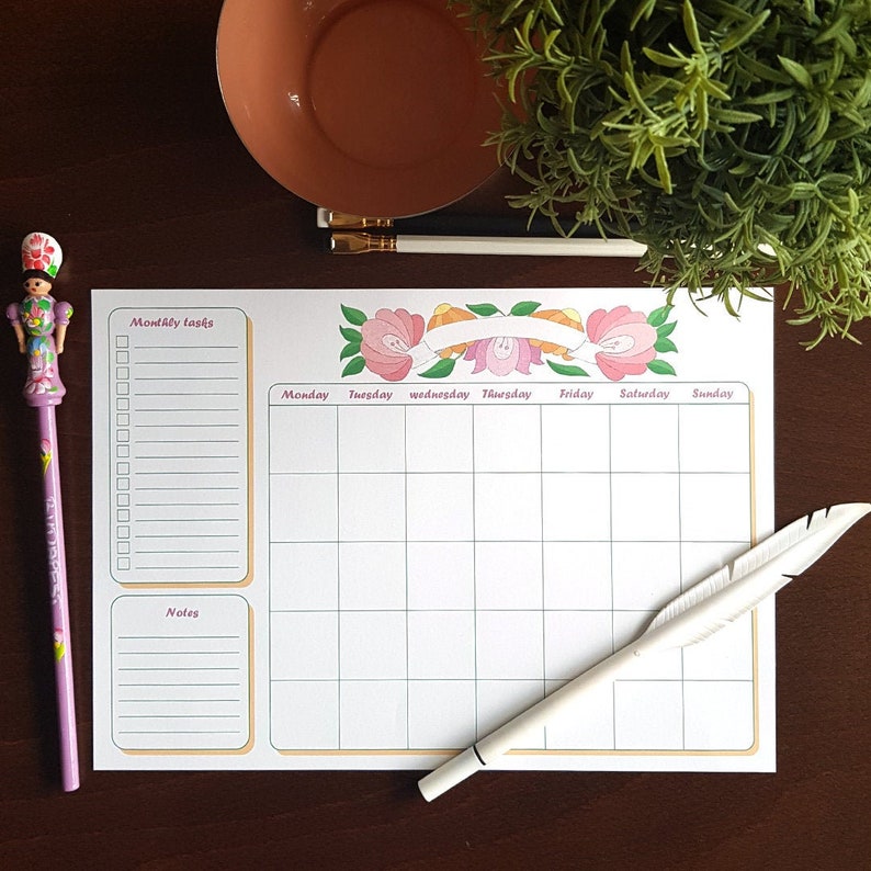 Printable monthly plan tablet for your office desk great to make an order in your schedule with monthly planner to do list and notes box image 3