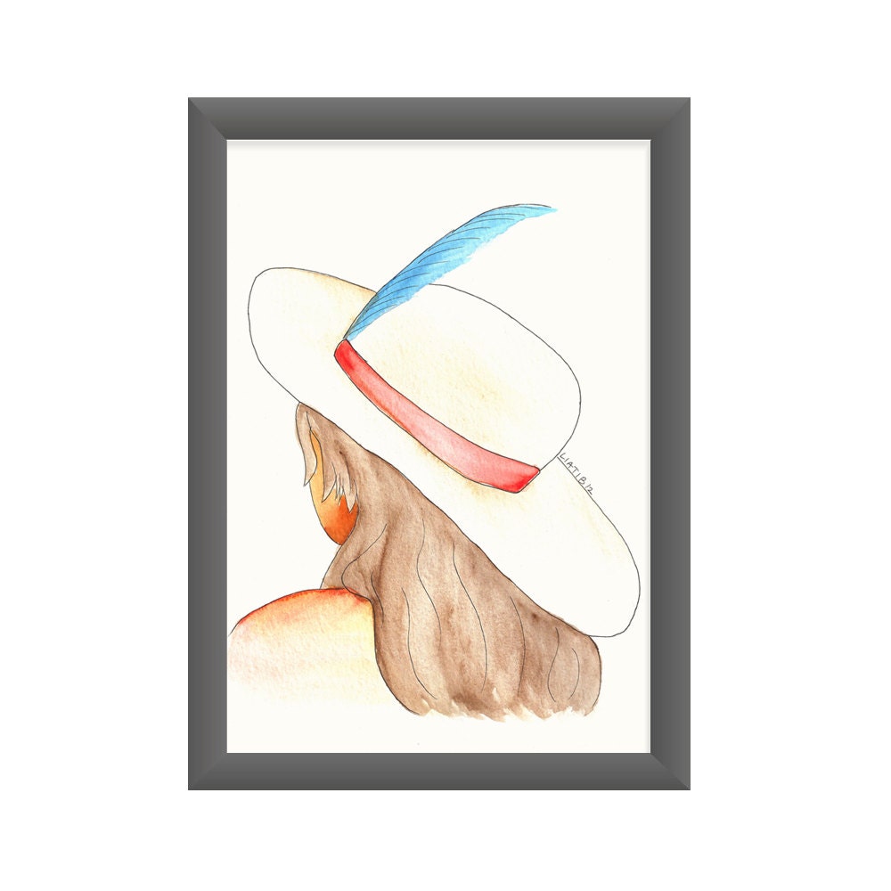 Girl in a Hat Watercolor Illustration Print on Paper A5 Size - Etsy