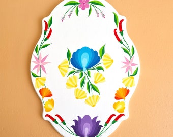 Hungarian style one of a kind hand painted wall decor great gift for flower lovers new home gift for the kitchen or colorful dining room