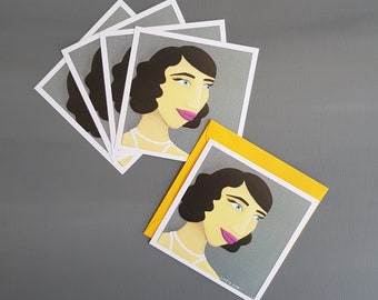 Set of 5 cards and 5 envelopes of 20's style girl portrait illustration greeting cards for fashion lovers Jazz age girl illustration gift