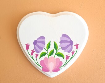 Heart shape one of a kind Hungarian style wall décor ready to be hanged on the wall great gift for  housewarming colorful flower lovers home