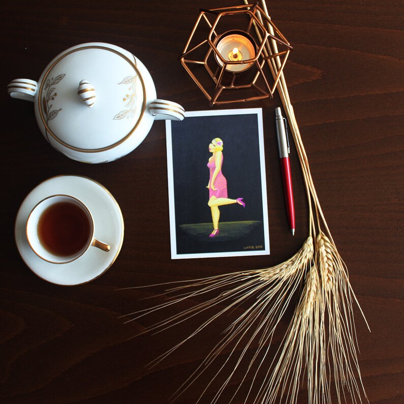 20 S Swing Girl Illustration Greeting Card Great For Fashion Lovers Gift For New Home Wall Decor Jazz Age Illustration Gift For Teenage Girl